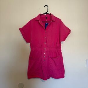 Chouyatou | Vibrant Pink Button-Up Romper